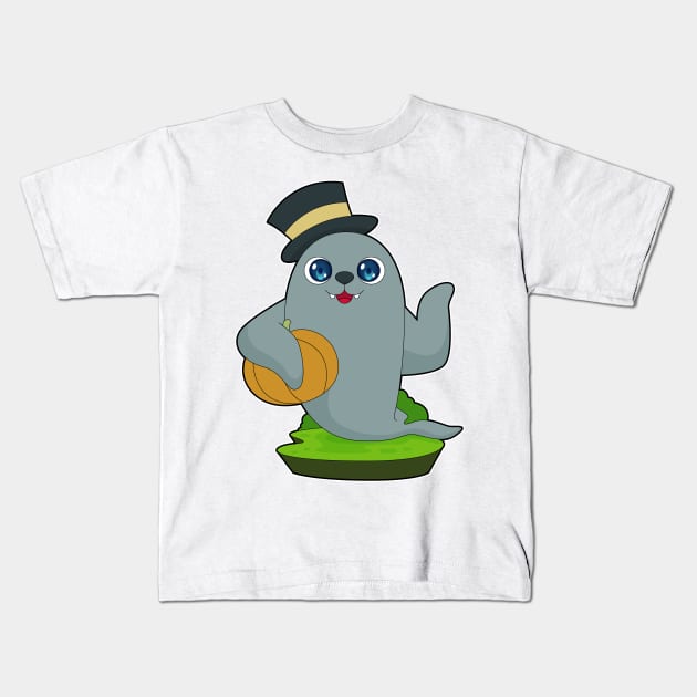 Seal Halloween Pumpkin Kids T-Shirt by Markus Schnabel